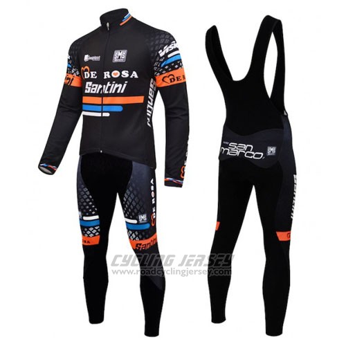 2015 Cycling Jersey De Rose Black and Orange Long Sleeve and Bib Tight